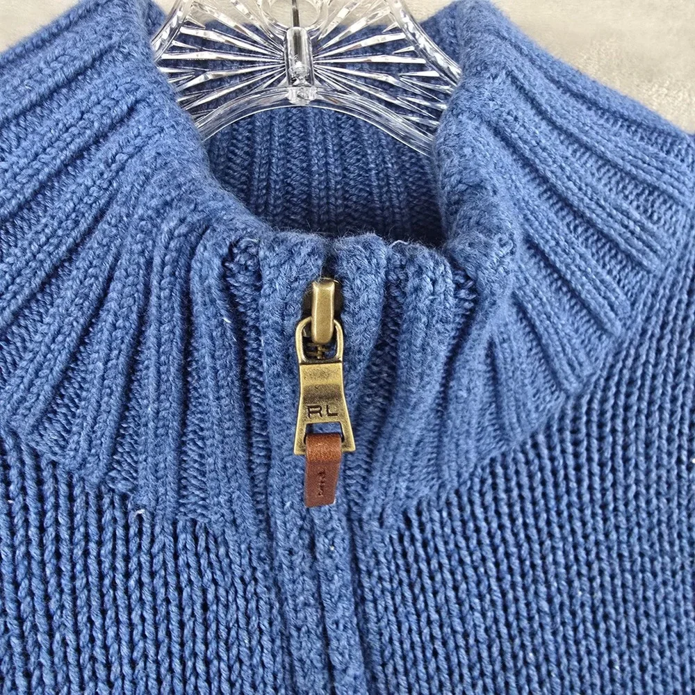 Polo Ralph Lauren Kint Quarter Zip Sweater Mens Medium Blue Cotton Mock Neck